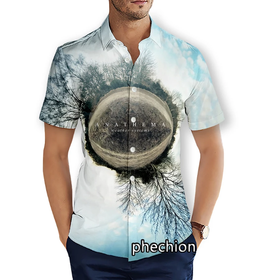 phechion Mens Short Sleeve Beach Shirts Anathema Band 3D Print Casual Shirts Fashion Streetwear Men Tops X264