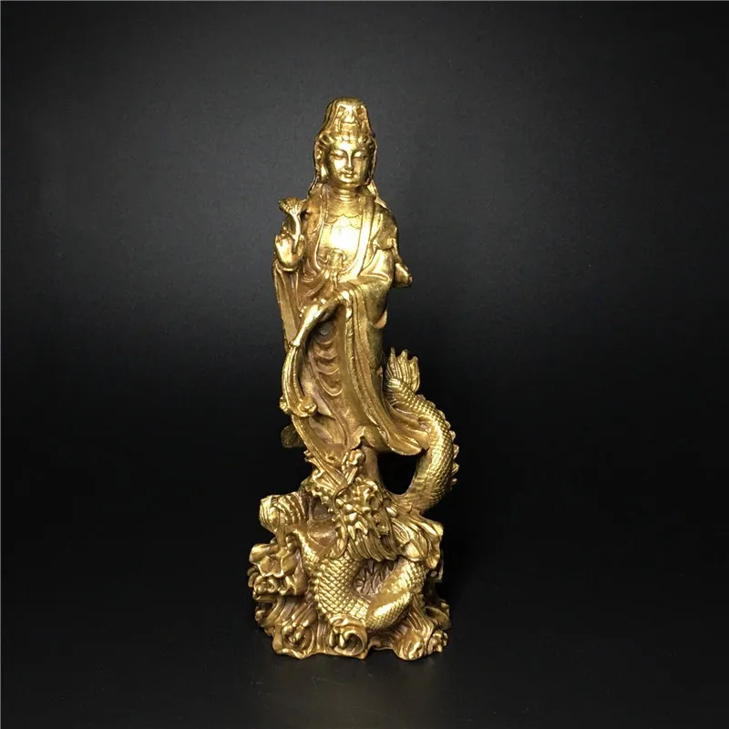 Standing Guanyin Bodhisattva Decorative Statue Brass Dragon Guanyin Buddha Sculpture Home Decoration