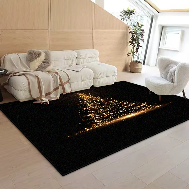 Christmas Tree Pattern Decorative Black Gold Carpet Living Room Soft Non-slip Entrance Door Mat Easy Clean Gaming Room Decor Rug