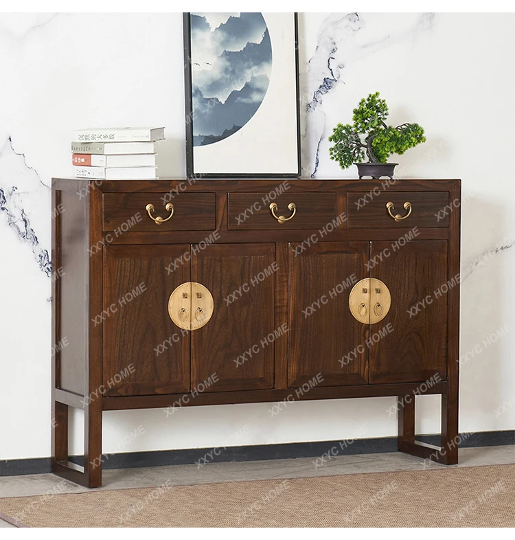 X-S New Chinese style old elm porch foyer storage four doors dining side antique TV shoe cabinet HG