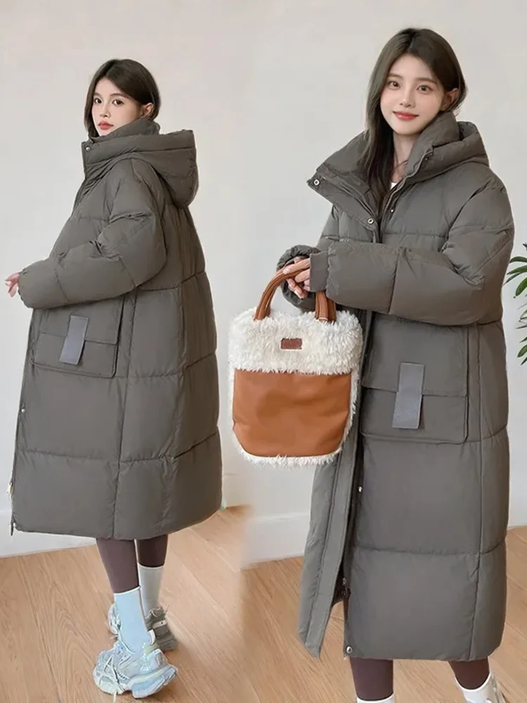 

Женская утепленная хлопковая куртка средней длины с капюшоном, модная зимняя новинка, простая застежка-молния