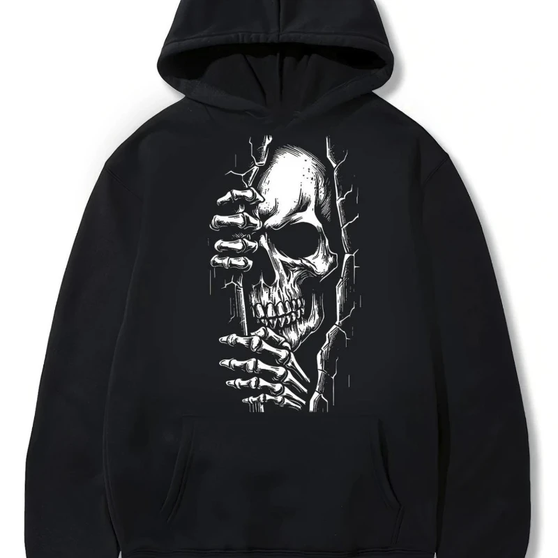 الخريف والشتاء الرجال القوطية الموت الهيكل العظمي طباعة مقنعين البلوز - بلوفر فضفاض المناسب مع تصميم المنجل #1