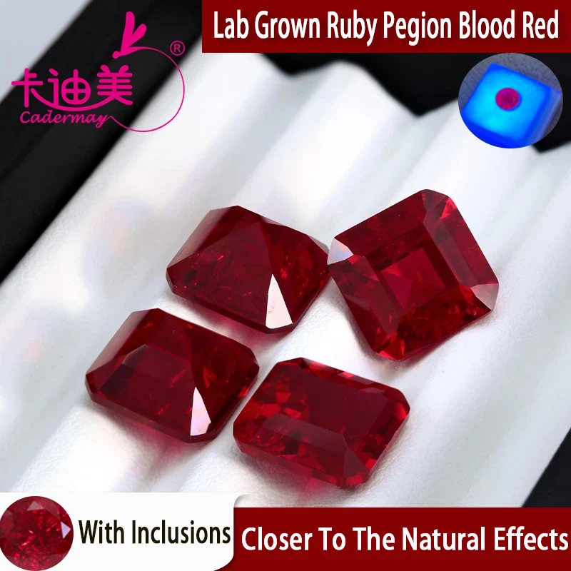 CADERMAY Square Cut Lab Grown Pegion Blood Red Ruby Loose Stone With Inclusion For Rings Necklace Customized Smart Jewelry