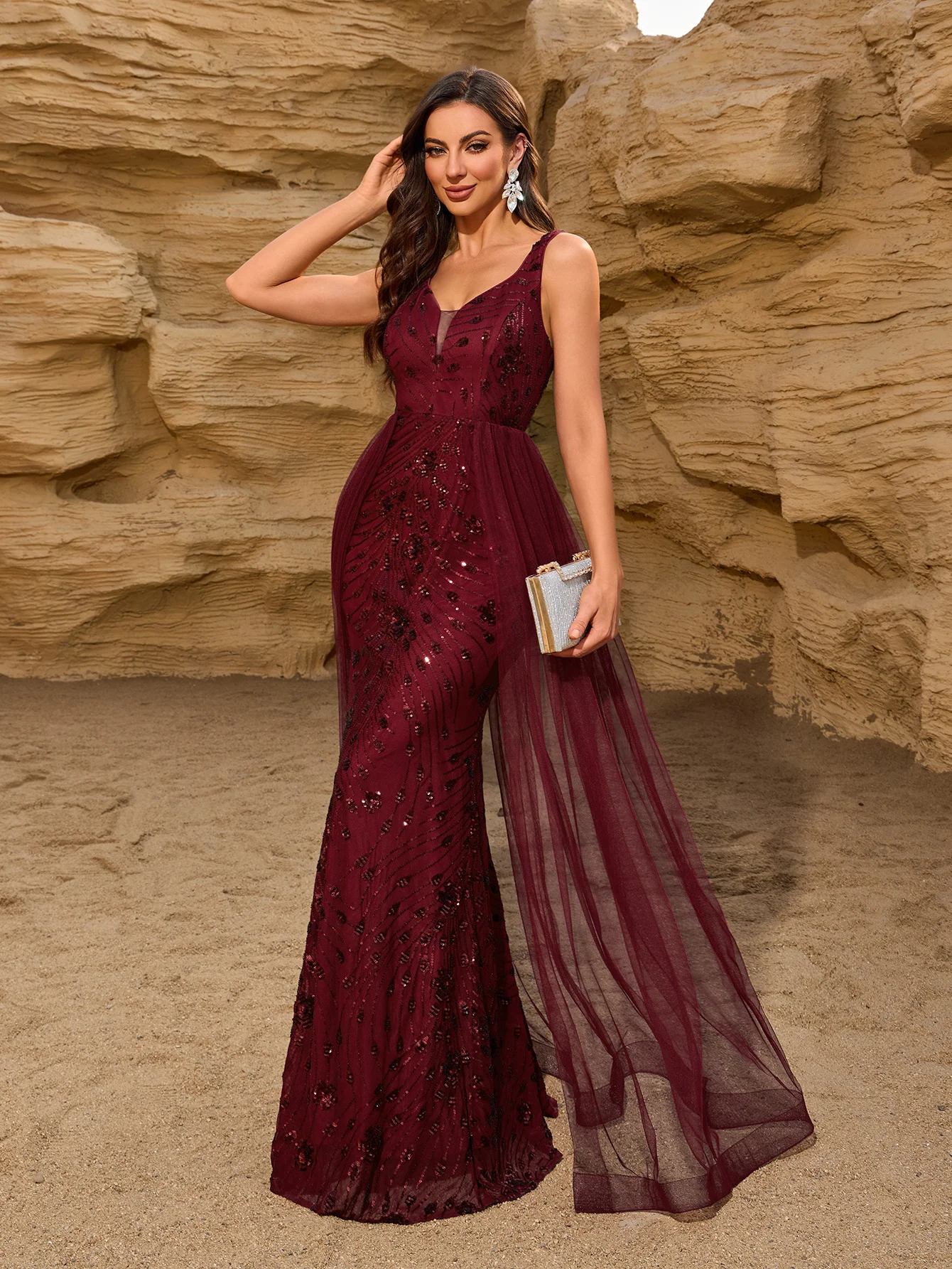 

Красное вечернее платье XUCTHHC с V-образным вырезом, расшитое пайетками, в стиле русалка, для свадебных торжеств, длинное, для Рождества, дня рождения, официальных мероприятий и балов