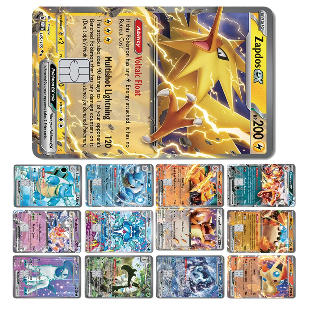 Magic Shark No Fade Charizard Koraidon Absol Blastoise Zapdos EX Pokemons Film Sticker Skin for Debit Bank Credit Card