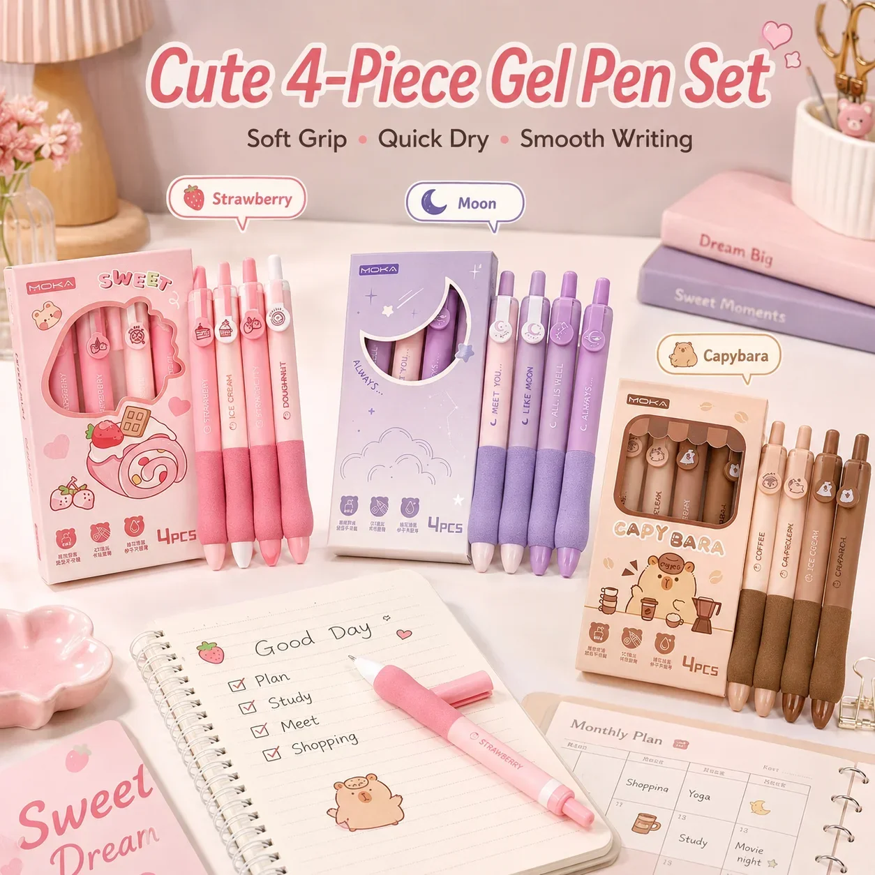 4Pcs Waterdrop Shape Sponge Pens, Quick Dry Non-Stop Writing Pens, Stress Relief Click Pens for Students