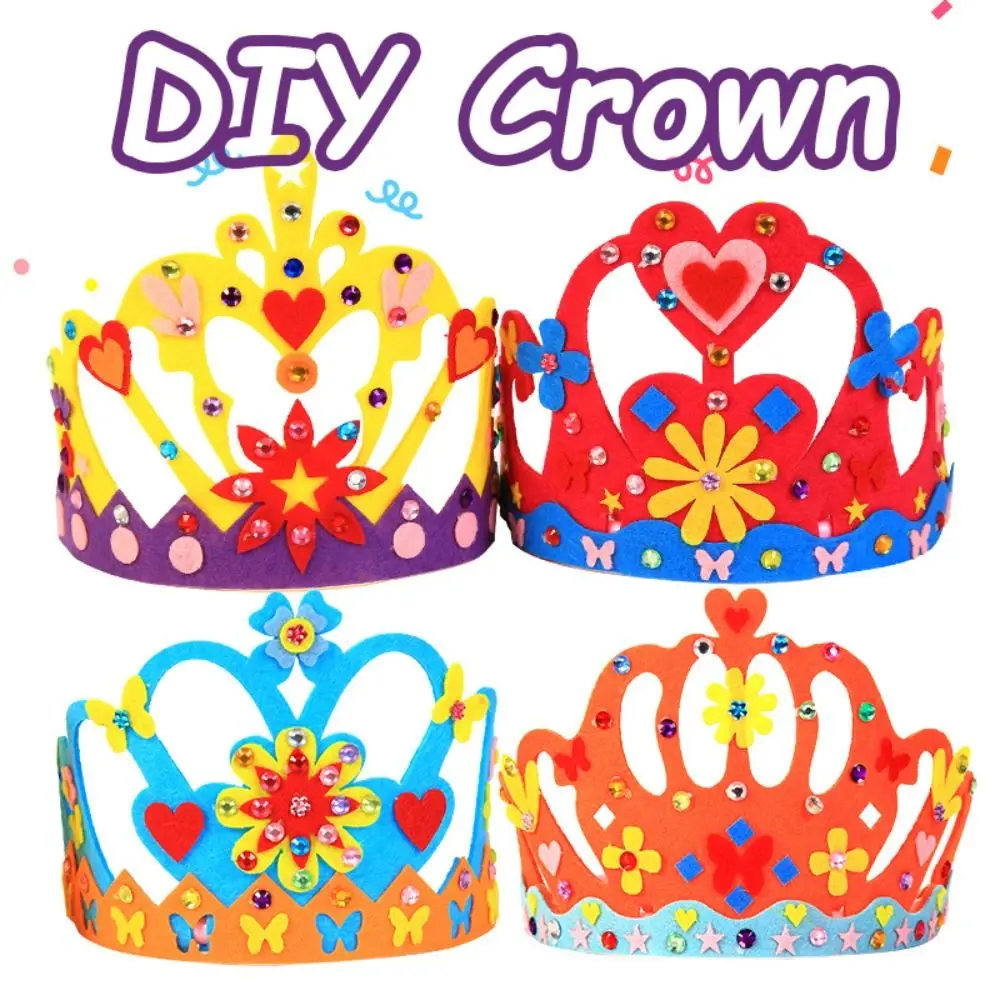 

Non-woven Fabric Kids DIY Arts Hats Handicrafts Montessori Queen Crown Head Band Sequins Shiny Sticker Hair Band Craft Hat Toy