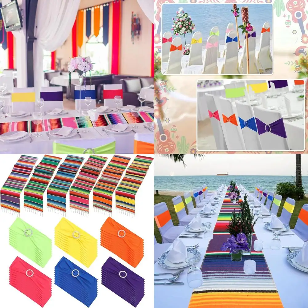 Lazos y caminos de mesa elásticos para sillas Fiesta Mexicana para Cinco de Mayo, bodas y banquetes