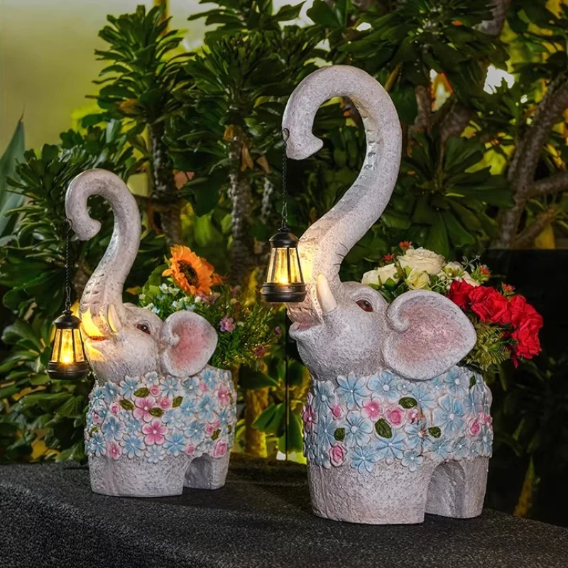 

Солнечные светильники в виде слона для сада и двора, декоративная статуя, уличное украшение для двора с подсветкой, креативная скульптура животного для сада