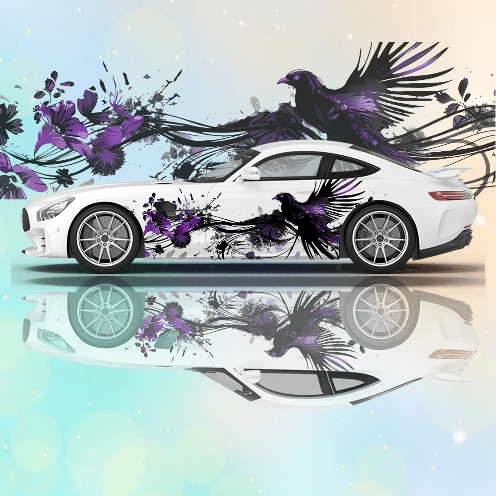 Purple Phoenix Flower Car Vinyl Wraps Decal Self-adhesive PVC Sticker Suitable for Trucks SUV Decoration Auto Accessories Gift