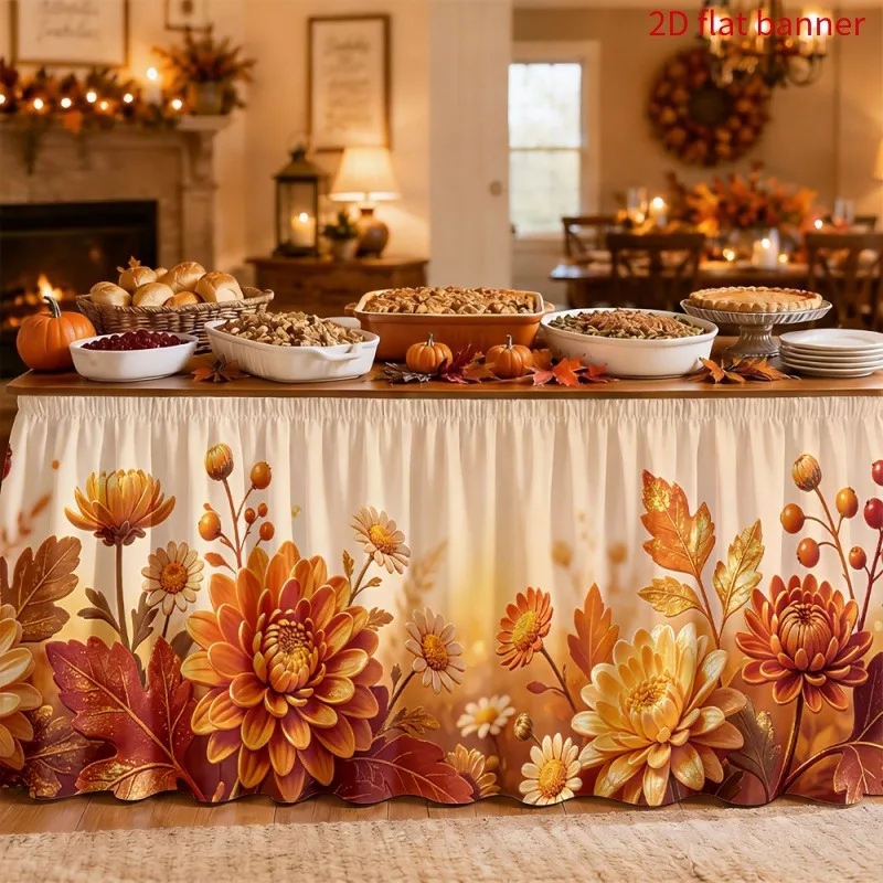 The floral tablecloth with warm tones and a natural style, in the form of a long rectangle, is perfect for autumn parties.
