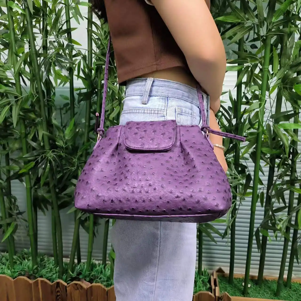 Purple Ostrich Hobo Cloud Shoulder Bag Lady Hobo Purse Handbag for Saudi Arabia Women Ship form Riaydh