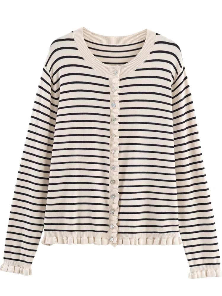 

Женский вязаный свитер Sweet Sle, кардиган Long Sve, круглая верхняя одежда в полоску, весна 2026, многослойный дизайн Faion