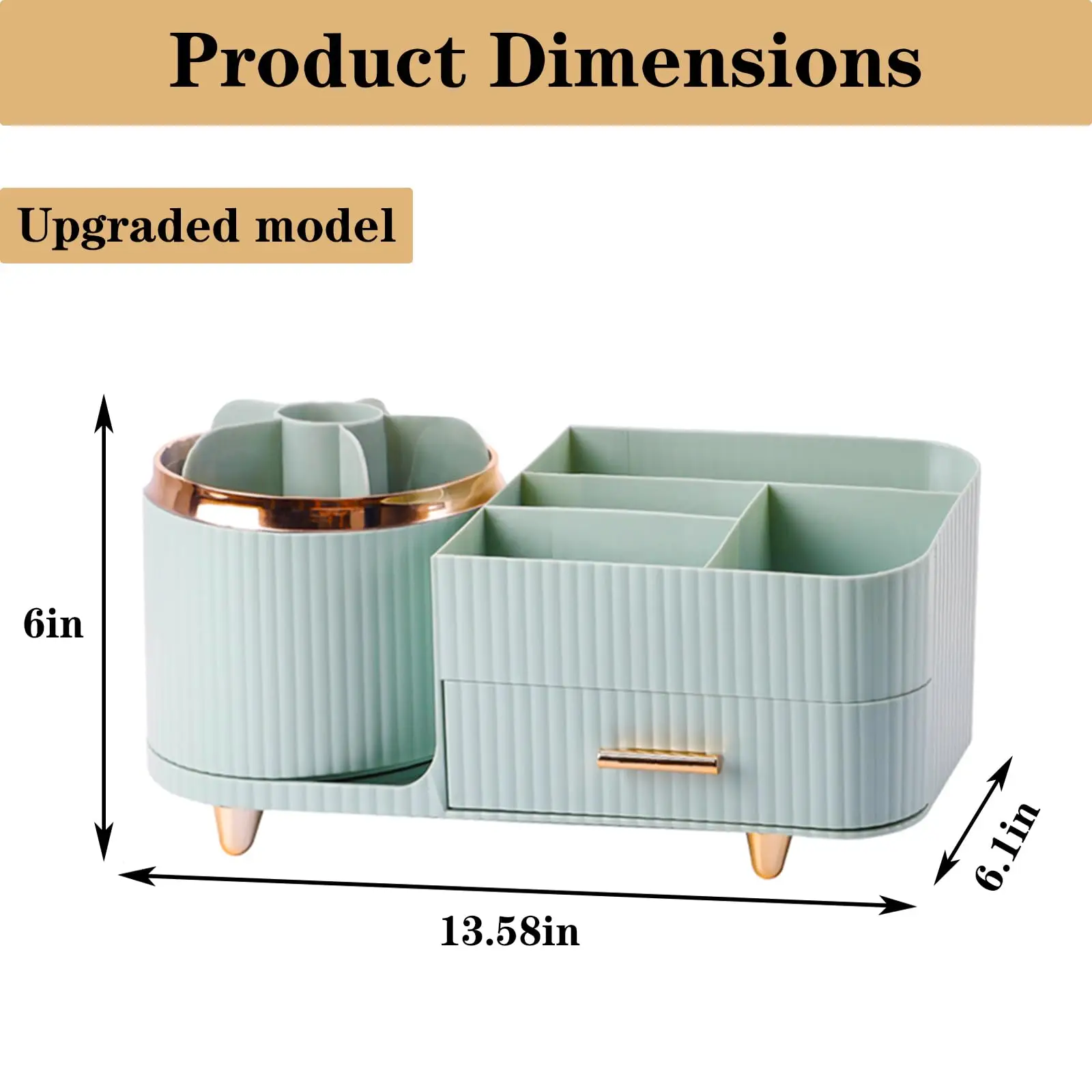 360 Rotating Makeup Organizer for Vanity with Brush Holder Drawer Large Spinning Cosmetic Storage Box For Women Gift