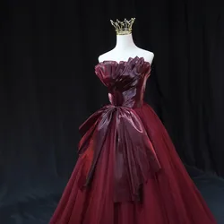 Vestido de baile de princesa sin tirantes para mujer, vestido de novia rojo de Cenicienta con corsé trasero, vestidos de noche para actuación