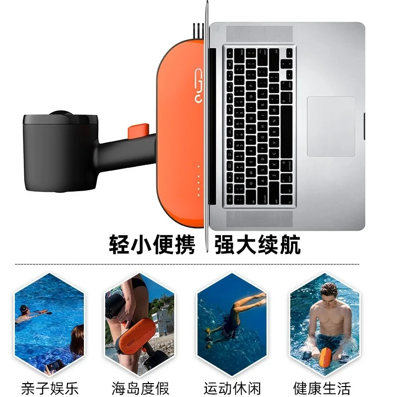 Handheld underwater thruster free diving snorkeling water swimming underwater vehicle orange - view 2