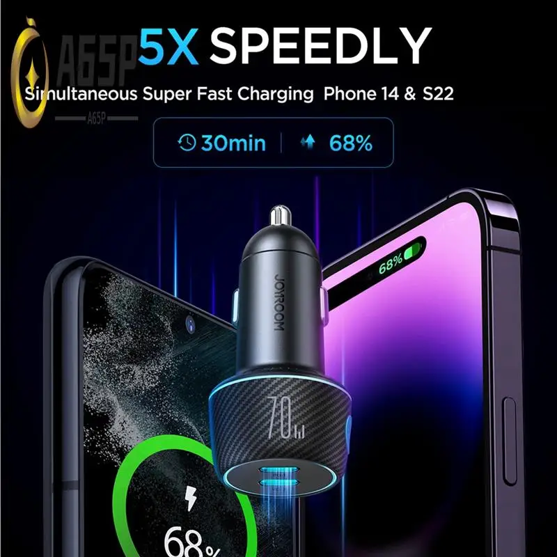 

A65P-Joyroom USB C Автомобильное зарядное устройство, сверхбыстрая зарядка 70 Вт, автомобильное зарядное устройство, автомобильное зарядное устройство для быстрой зарядки телефона