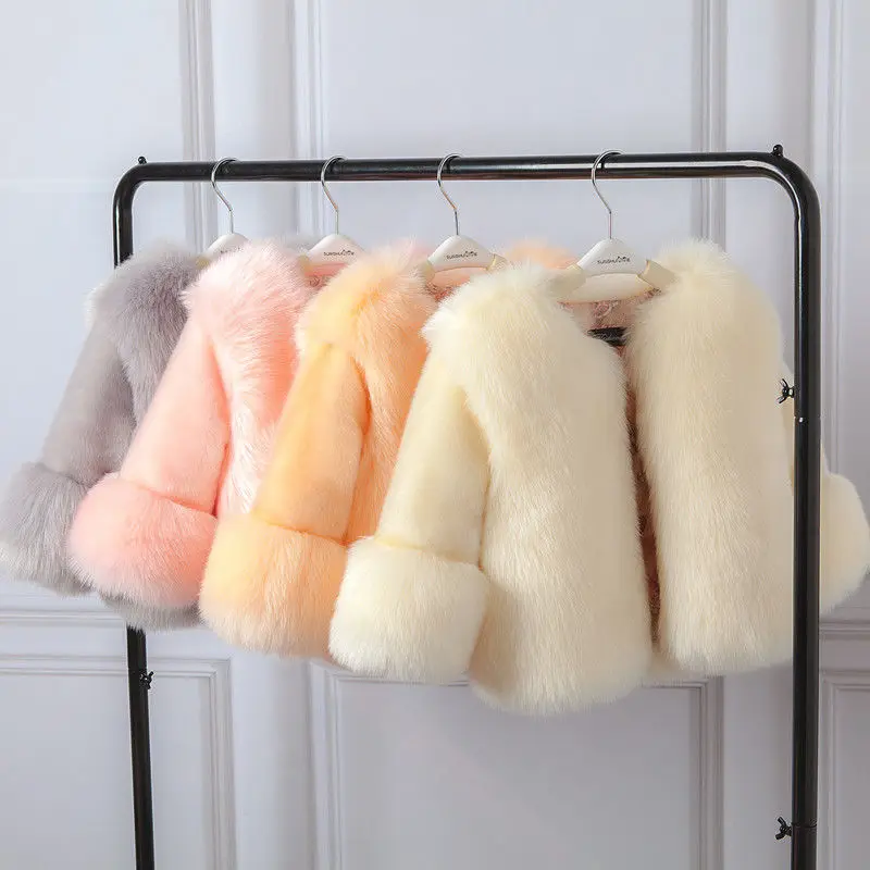 Girls Faux Fur Coat 2022 New Solid Color Temperament Fashion Children Coat Baby Princess Padded Coat Kids Jackets for Girls