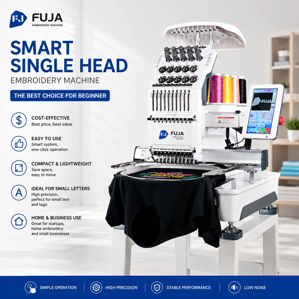 New One Head 10 Needle Computerized Stitch Motor Digital Touch Screen Embroidery Machine for Home Use Clothes Caps Hats T-shirts