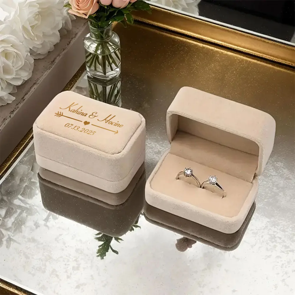 

Personalized Custom Flannel Ring Box for Wedding Ceremony,Monogram Ring Box Engagement,Customized Ring Case for Bride and Groom