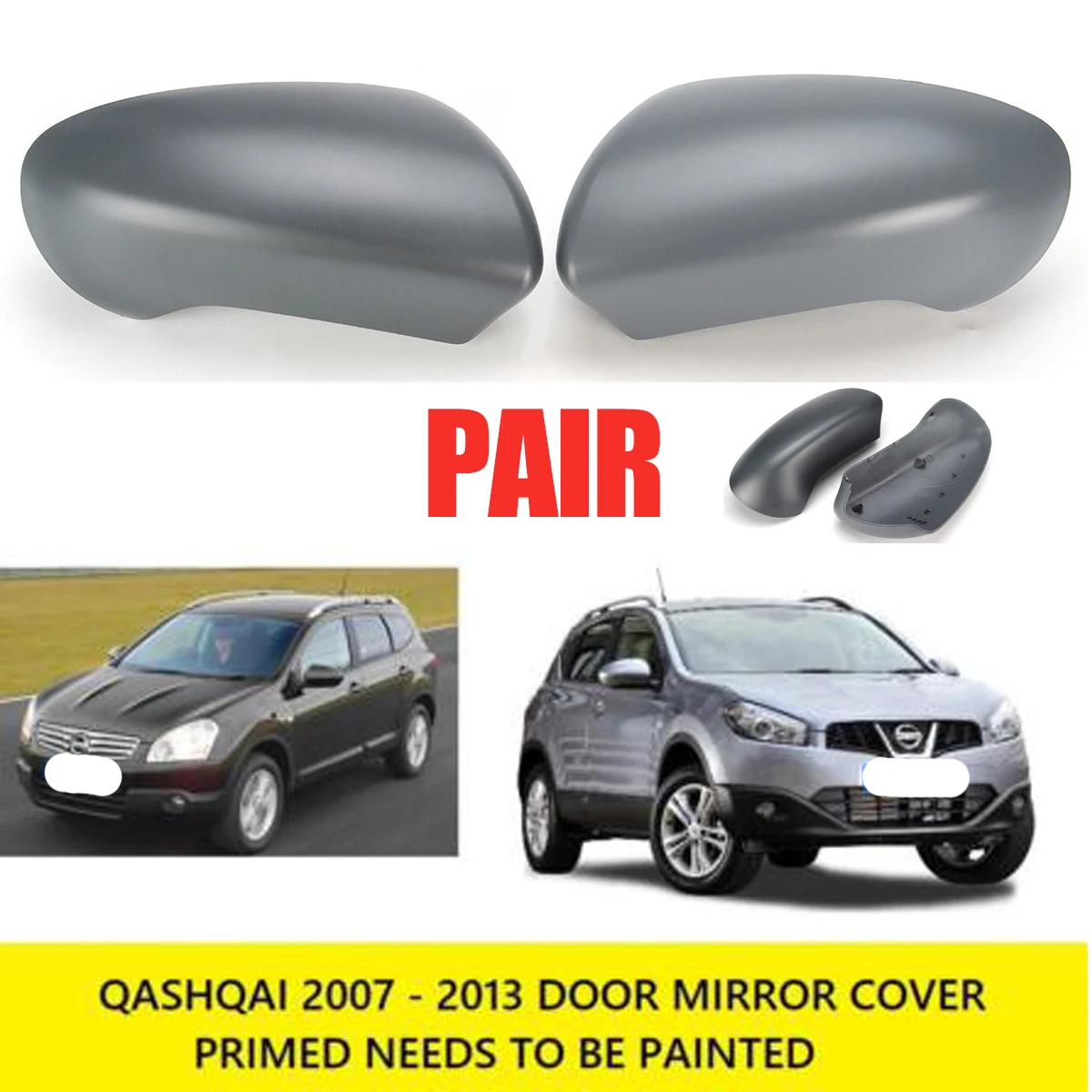 

Pair Primer Gray Door Wing Mirror Cover Replacement For Nissan Qashqai 2007-2014 Rear Mirror Shell Case Trim