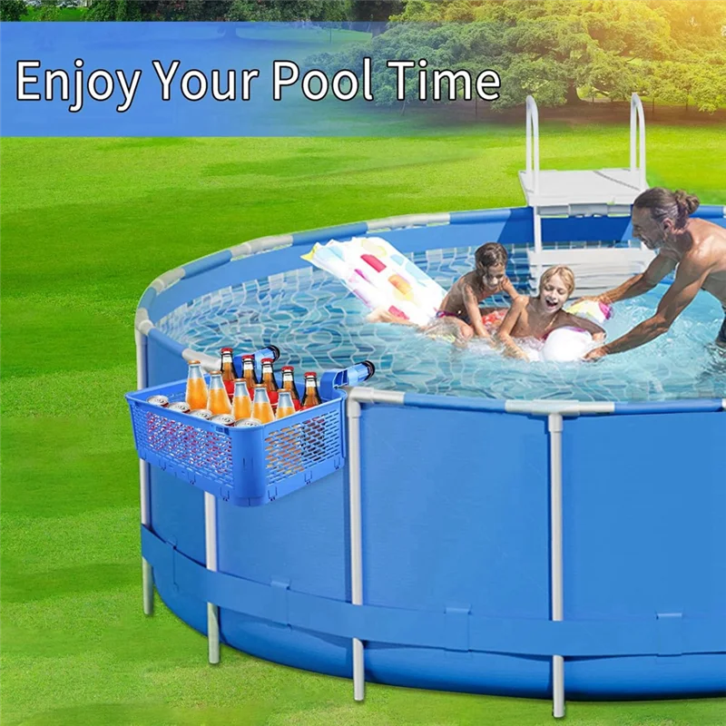Thickened Poolside Storage Basket With Adjustable Handle - Multi-Functional Pool Accessories (Robin Blue)-B51B