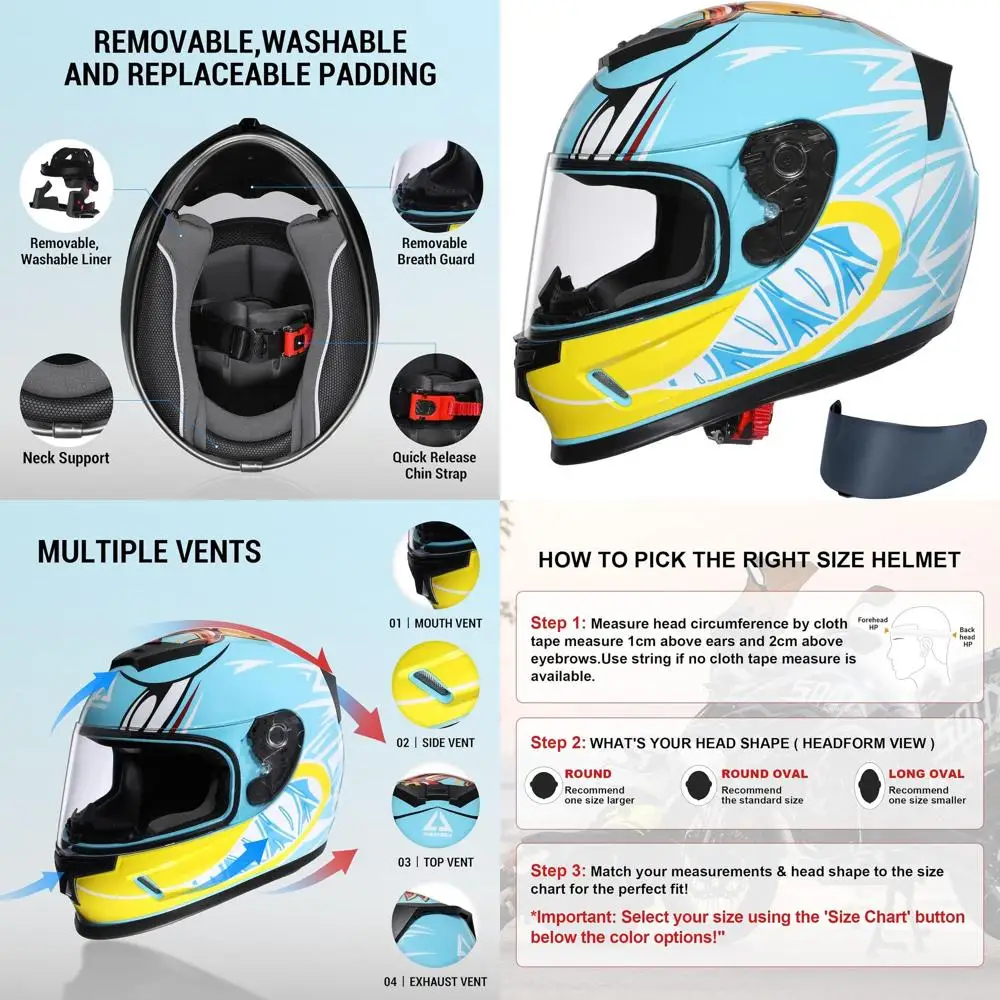 Lightweight Youth Full Face Motorcycle Helmet with Dual Visors, DOT Certified