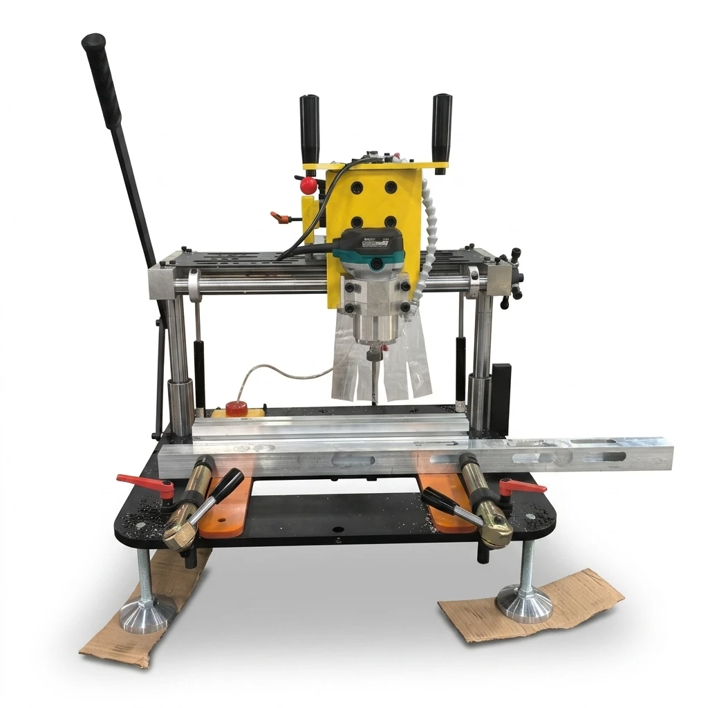 Manual Aluminum Profile Contour Milling Machine Ouxin Brand 710W Easy Operate Bearing Doors Windows Lock Holes Drainage Channels