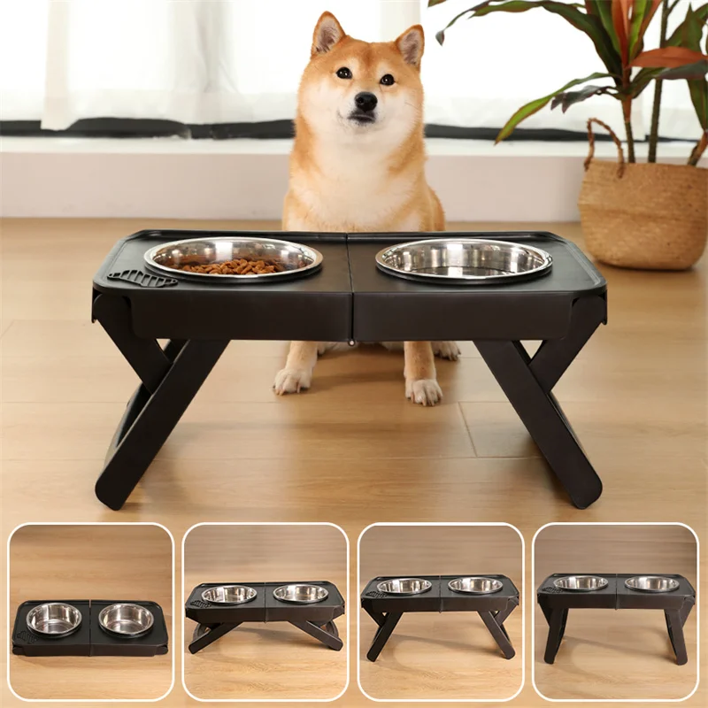 Kimpets Elevated Dog Bowls 2 Adjustable Heights Cat Food Water Bowl with Feeder Bowl Standing Dog Bowl for Medium Large Dog