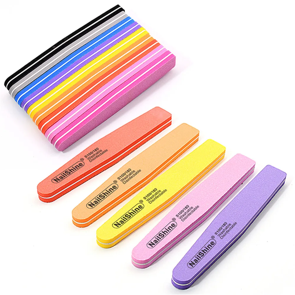 50Pcs Sanding Nails File Wholesale 180/240 Grit Sponge Pink Orange Yellow Grey Blue Purple Nail Art Files Washable Manicure Tool