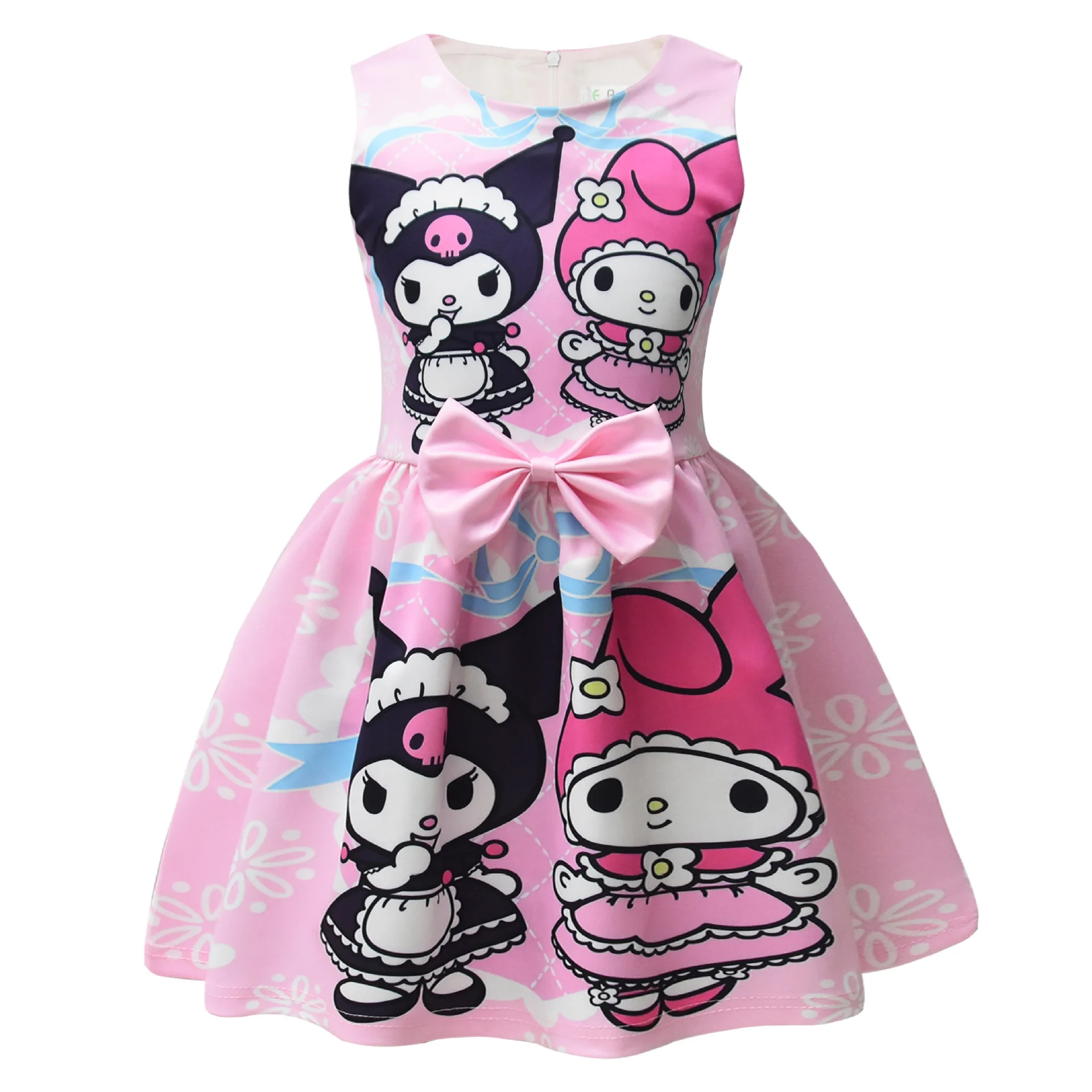 

Girls Kuromi Melody Print Sleeveless Dress Big Pink Bowknot Cute Cartoon Birthday Party Casual Daily Outfit Cospaly Dresses