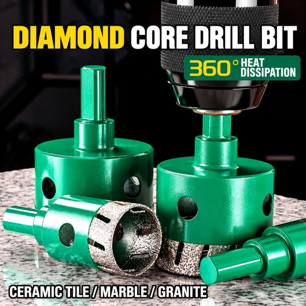 Brazed Diamond Hole Saw Triangular Shank Heat Dissipation Diamond Hole Cutter Anti‑chipping Edge Dry Cutting Stone Hole Saw