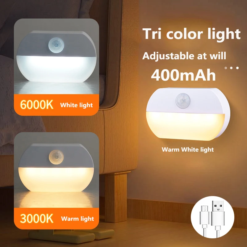 LED Night Light Rechargeable Motion Sensor Light Indoor Stick on Nightlight 400mAh for Hallway Stair Bathroom Closet Bedroom