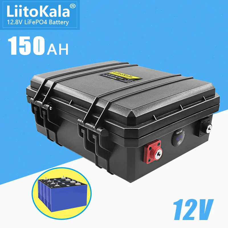 LiitoKala Lifepo4 12.8V 12V 150AH lifepo4 battery 100A BMS for 1200W Boats Solar energy storage golf carts RV inverter 14.6V20A