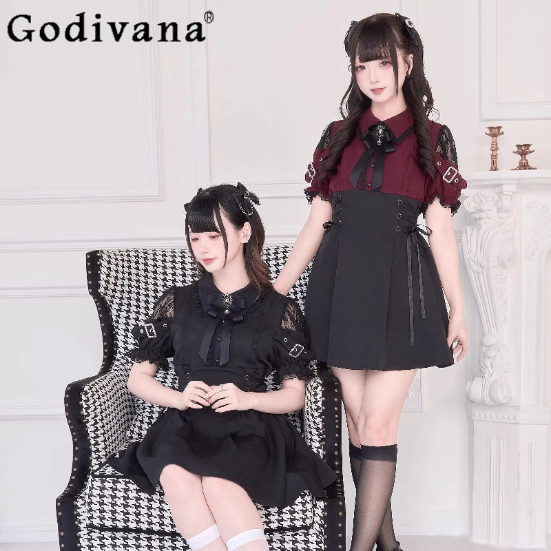 

Original Japanese Mine Subculture Mass-produced Fake Two-piece Short Dress Summer New 2025 Sweet Girl Lolita Style Gothic Dress