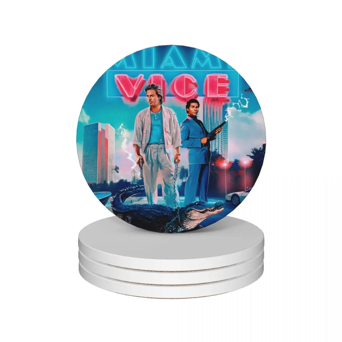 Miami Vice Forever V1 Ceramic Coasters (Set of 4) plate eat table custom Coasters