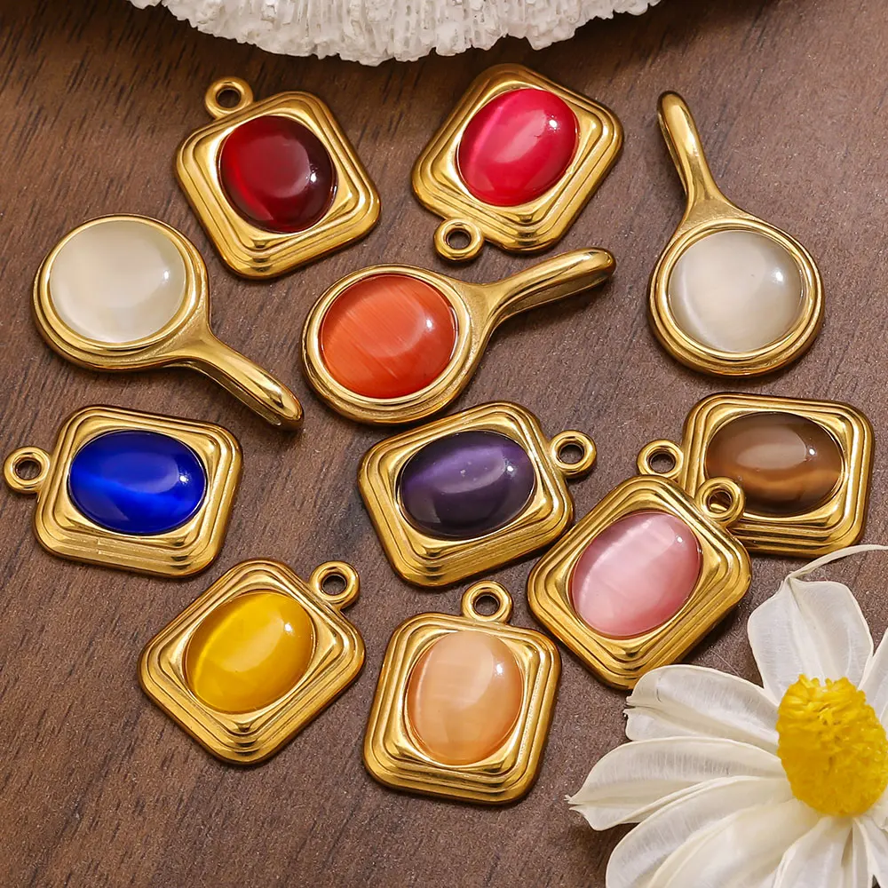 

3pcs Stainless Steel Natural Stone Charms Oval Square Shape Pendants Connectors for Jewelry Making Findings DIY Earring Necklace