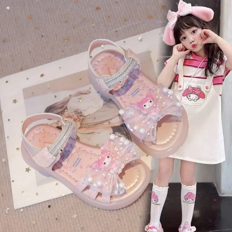 

Kuromi аниме Kawaii Sanrio Ins, модные сандалии принцессы, новинка лета 2024, милая детская пляжная обувь с бриллиантами и кристаллами, подарки