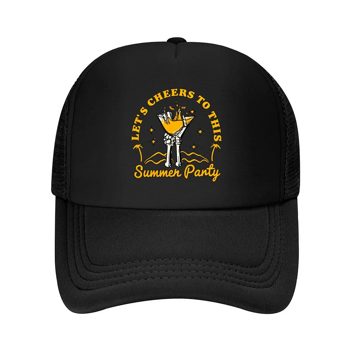 Skeleton Hands Raising Cocktails Lets Cheers To This Summer Party Mesh Baseball Cap Hip Hop