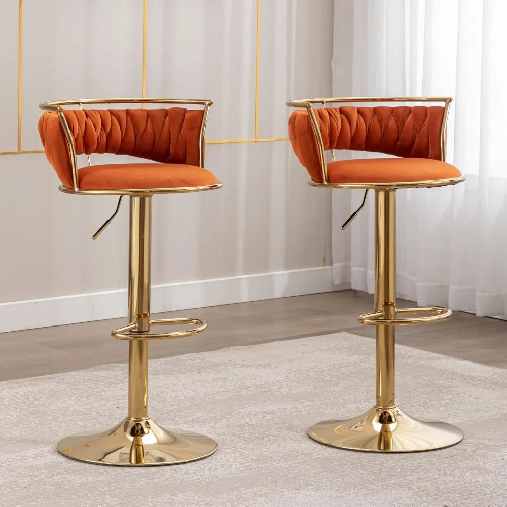 Velvet Adjustable Barstools Set of 4, Modern 360° Swivel Counter Stools with Golden Base Upholstered Open Back Tall Bar Chairs