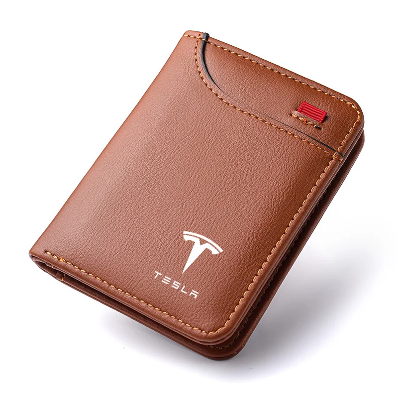 Car Emblems Soft Wallet Leather Mini Credit Card Purse Portable Small Wallet For Tesla Model 3 Model S X Model Y Roadster SpaceX