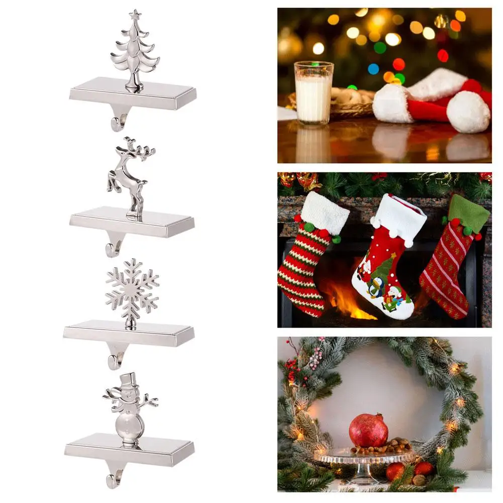 Christmas Stocking Holders Mantel Hooks Hanger Snowflake Reindeer Fireplace Hook Safety Hang Grip Stockings Clip for Christ O6S5