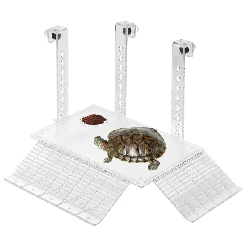 PORK-For Pet Turtle Climbing Ramp 30X18cm Height Adjustable Acrylic Sun Drying Platform For Aquatic Reptiles Tortoises Aquarium