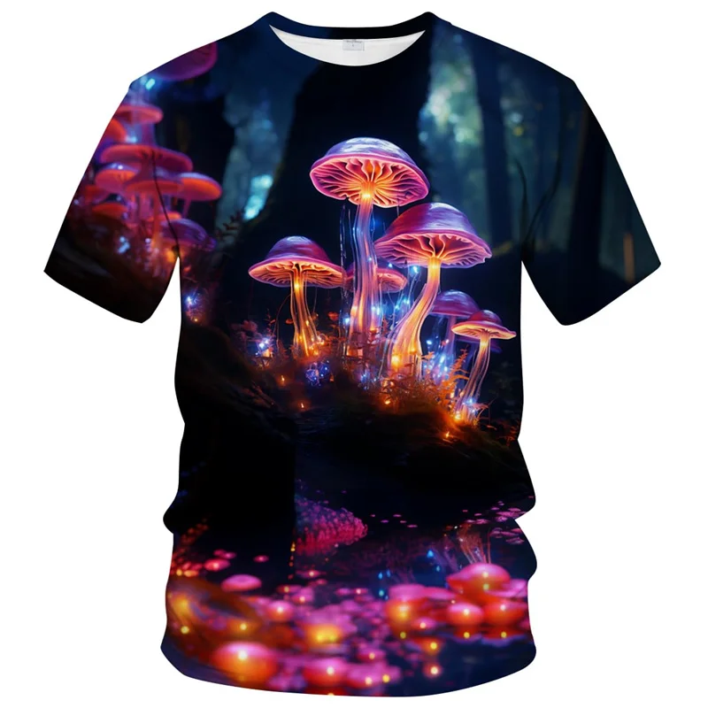 Trippy Mushroom Graphic T Shirt For Men 3d Printed Art Magic Mushroom T-Shirts Street Summer Spring Short Sleeve Tee Shirts