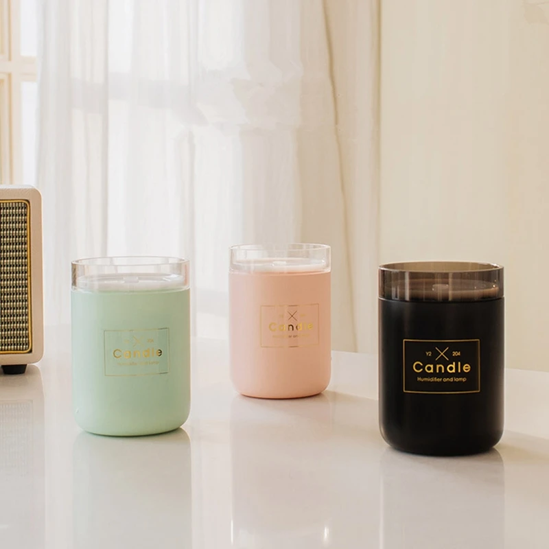 Umidificador de ar LED Vela Ultrassônica Névoa Fria Difusor de Óleo Essencial USB Aroma Lâmpada Purificador de Carro Fogger