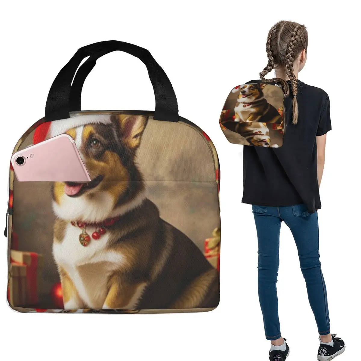 Cardigan Welsh Corgi Dog Christmas Insulated Lunch Bag for Women Children Portable Food Boxes Thermal Lunch Box Tote