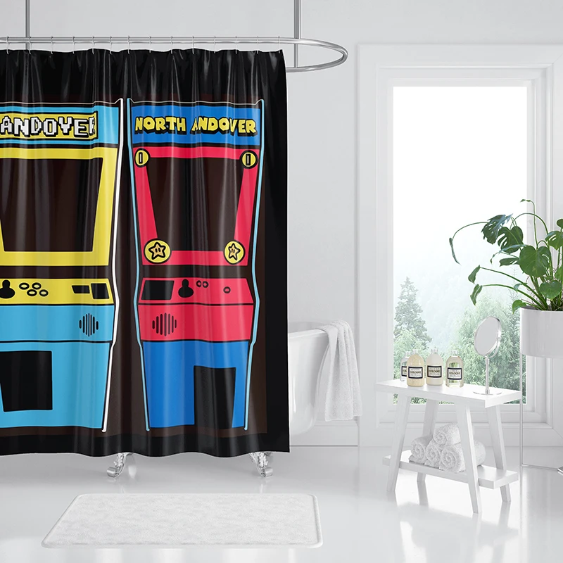 Aertemisi Arcade Game Shower Curtain Set with Grommets and Hooks for Bathroom Decor