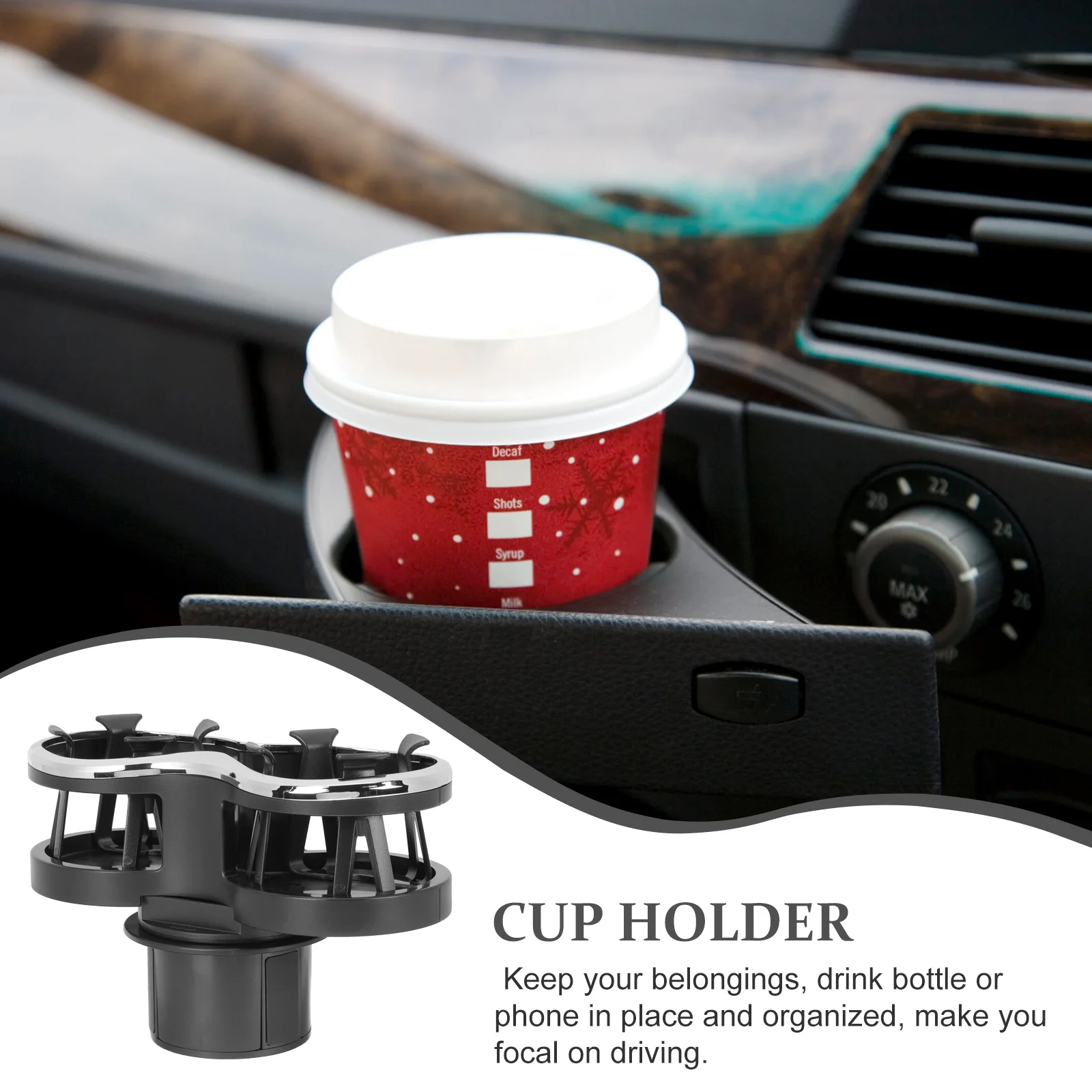 

Multi function Car Cup Holder Expander ABS Material Drink Bottle Phone Storage Travel Accessory Vehicle Mounted