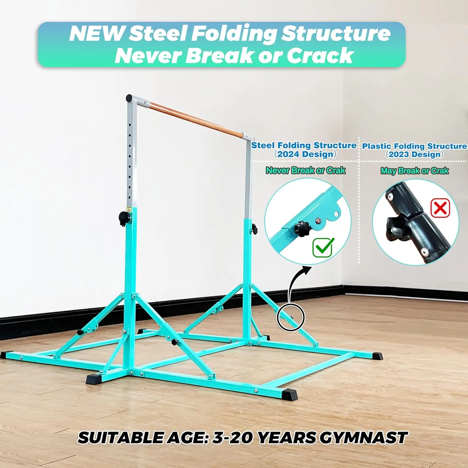 Bar For Kids and Teenage Ages 3-25, 5 / 6 Base Length, 5 / 6  Height, Gymnastic Kip Bar Horizontal Bar For Gymnast, G