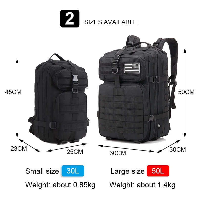 Imagem -05 - Mochila Tática Masculina para Exército Python Preto Mochila Militar Softback ao ar Livre Camping Bolsa de Pesca Caminhada Pacote de Caça 30l 50l